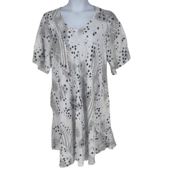 Ornella Paris XXL White Linen‎ Dress Italy Polka Dot Boho Lagenlook Watercolor - Picture 1 of 9